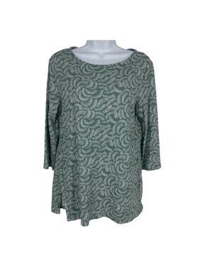 Chico's Women's Green & White Patterned Tunic Top With Side Buttons Size 1 US M
